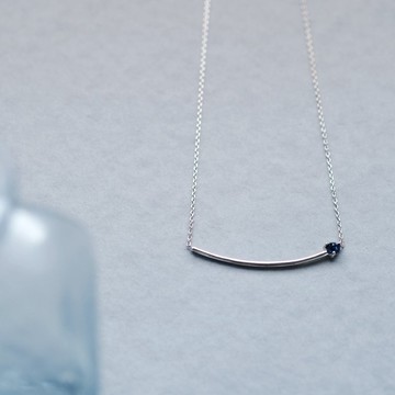 天然藍寶石 拱形 兩側懸吊式 項鍊 925 銀