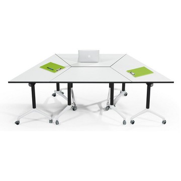 梯形培訓辦公桌組合六邊形拼接條桌長方形移動堆疊側翻折疊會議桌[DD030109]