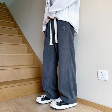 燈芯絨褲子男春秋新美式復古重磅衛褲垂感闊腿褲直筒寬松休閑長褲