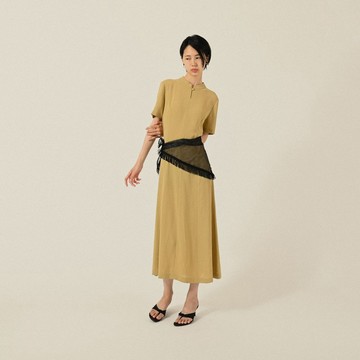 【NaSuBi Vintage】日本製純色立領古著洋裝