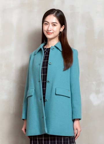 靜謐澈綠翻領羊毛中長大衣