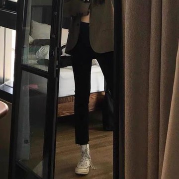 黑色煙管直筒牛仔褲女春秋2024年秋季新款高腰女士小個子爆款褲子