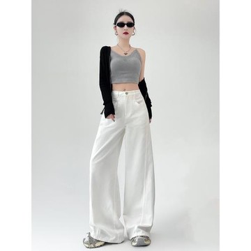 (免運)ZNZW白色牛仔褲女2025早秋寬松垂感休閑闊腿褲小個子白色褲子女