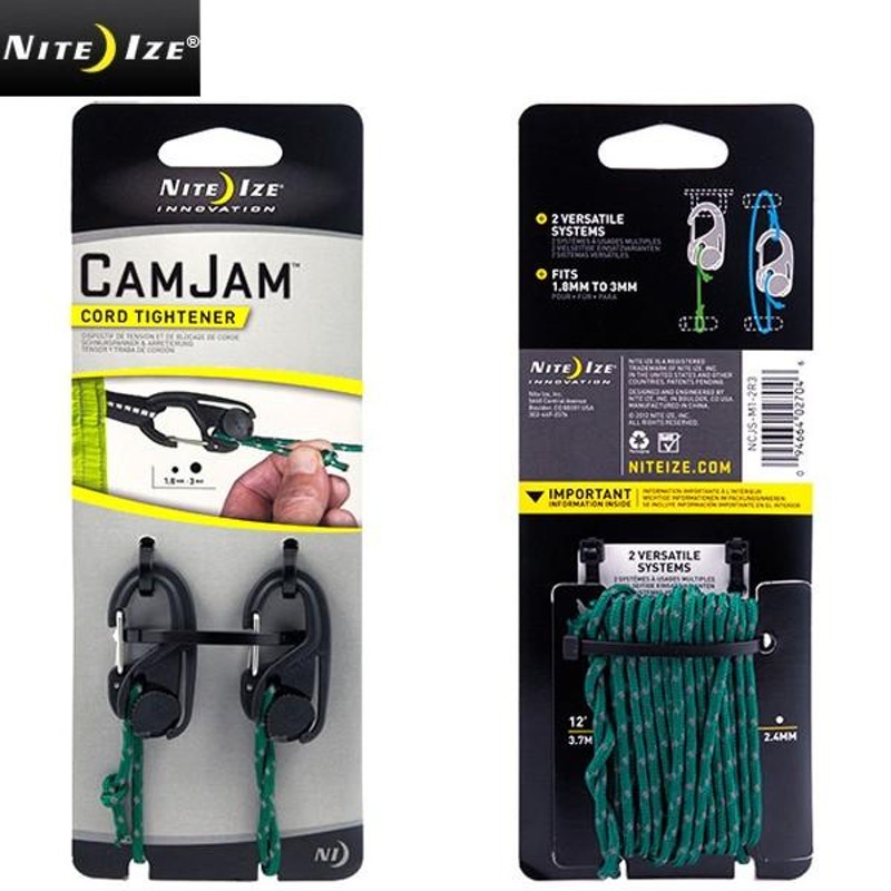 NITE IZE ナイトアイズ CAMJAM SMALL 2P ROPE カムジャムスモール2本入り（ロープ付き） カラビナ アウトドアグッズ  キャンプ用品 テント 留め具 ブランド【T】 | LINEショッピング