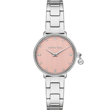 Michael Kors MK Pyper 紐約時尚晶鑽女錶-粉橘x銀/32mm MK7617