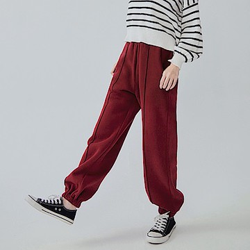 內刷毛打褶立體車線休閒縮口褲-OB大尺碼