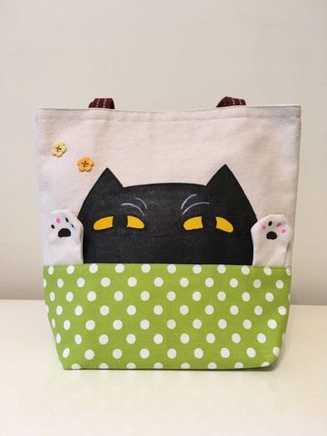 招來好運的招手喵喵包(綠色‧黑丸)