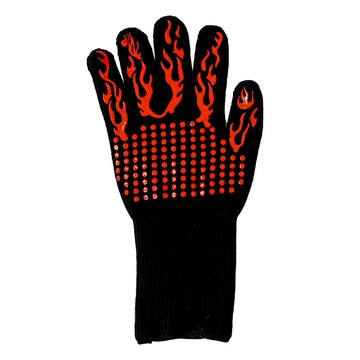 耐高溫手套 紅色火焰款 棉+矽膠材質 防滑隔熱 烤箱微波爐適用  1個