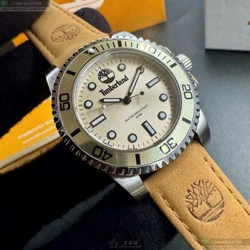 TimberLand 天柏藍男女通用錶 40mm 銅金色圓形精鋼錶殼 米白色中三針顯示, 運動, 水鬼, 可旋轉錶面款 TL57198