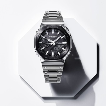 CASIO G-SHOCK 太陽能藍芽全金屬八角造型計時錶/銀/GM-B2100BT-1A