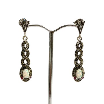 裝飾藝術 Gilson 蛋白石蛇螺旋套裝吊墜和耳環 925 純銀