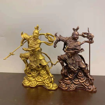 純銅哪吒三太子佛像客廳書房家居裝飾工藝品黃銅哪吒鬧海神像擺件