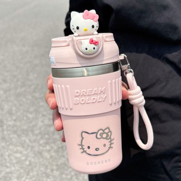 YOG-Hellokitty咖啡杯女生高顏值大容量保溫杯可愛學生上課便攜吸管杯
