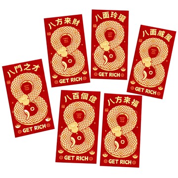 新年金蔥磨砂創意紅包袋 Set 6 9x17公分 金蔥紙  6個