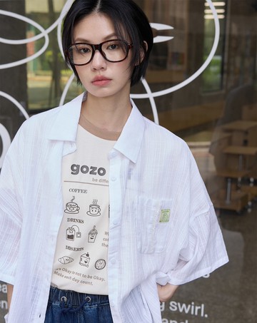 咖啡杯蕾絲緹花純棉擴型襯衫(兩色)