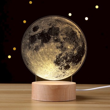 創意月球小夜燈3d月亮燈蒲公英床頭裝飾臺燈生日情人節氛圍燈禮物