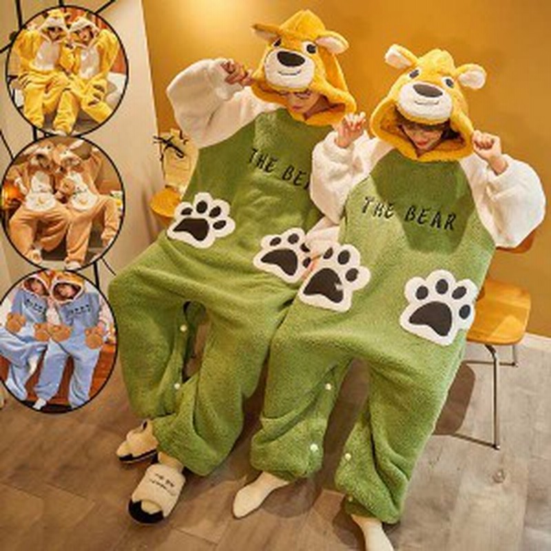 ペア パジャマ オールインワン カップル ペア 部屋着 冬 もこもこ 裏起毛 動物 アニマル ペアパジャマ 長袖 部屋着 寝間着 ポケット付き 通販 Lineポイント最大1 0 Get Lineショッピング