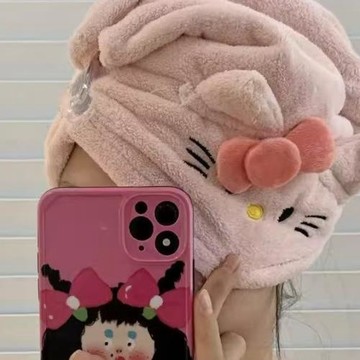 可愛KT貓干發帽女吸水速干不掉毛干發巾學生洗頭珊瑚絨包頭巾居家