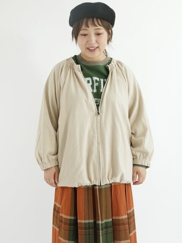 細格紋/素面拉鍊束腰無領削肩夾克外套(FL24L0Y0380) - Samansa Mos2