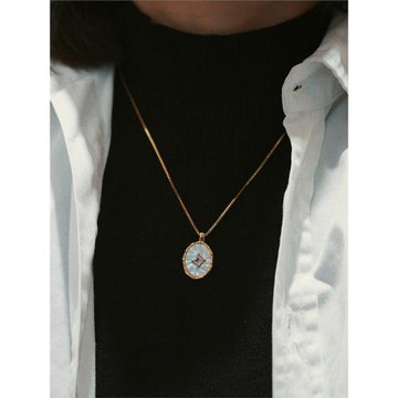 耳邊鐺368法式天然貝母橢圓形吊墜項鏈毛衣鏈氣質耳環高級感耳釘