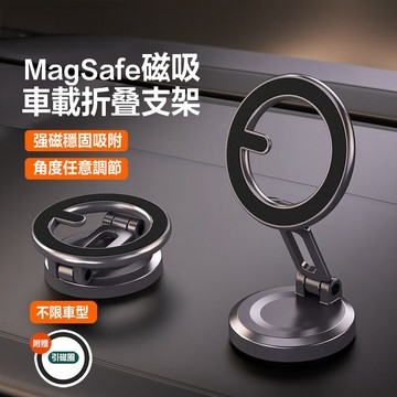 現貨隔日達⚡車載折疊手機支架 360度旋轉 magsafe磁吸式支架 多功能汽車中控儀錶臺導航架 防抖支撐架 汽車支架