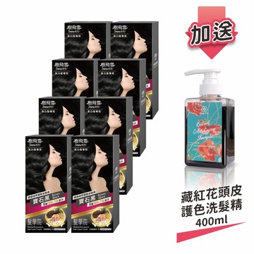 【樹飛雪】8入組 髮學院染髮劑 環保簡易包(灰白髮專用 寶石黑) 加送 藏紅花護色健髮洗髮精400ml