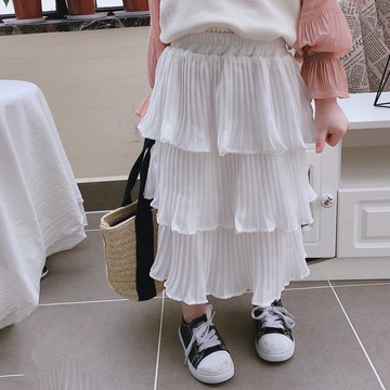 春秋季中小女童寶寶小清新百褶蛋糕雪紡兒童半身裙長裙 潮1入