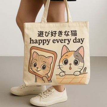 日韓水漾 卡通貓款大容量帆布包外出包