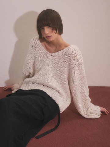 V-Neck Bubble Loose Fit Sweater