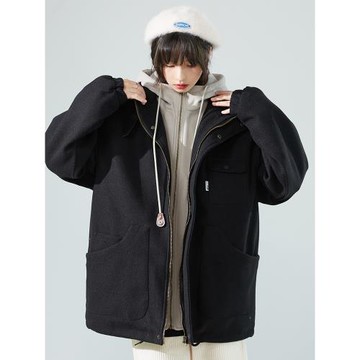 萬有引力博物館 假兩件棉衣棉服女2024年新款冬季棉襖連帽外套潮