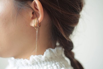 優雅的妳 耳骨夾 │金銀雙鏈 黃銅 【 不須耳洞 / 單隻販售】