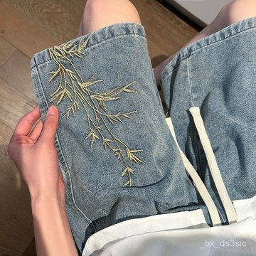 【夏季上新】【7167人好評】2025新中式新款刺繡國風牛仔夏季薄款寬鬆水洗五分褲短褲潮流百搭 8FKN
