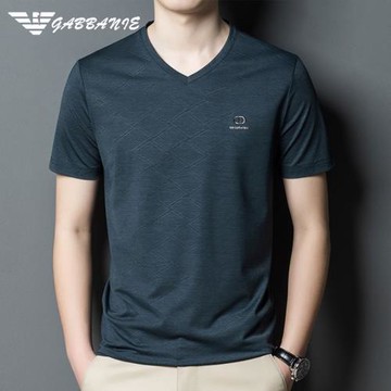 (免運)GABBANIE男士V領短袖t恤冰絲半袖爸爸夏裝上衣中年雞心領速干汗衫