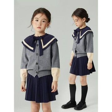 女童春裝學院風套裝2026新款兒童洋氣毛衣百褶裙女孩春秋季兩件套