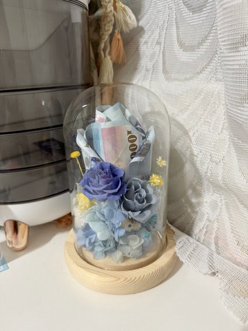 (可客製)有錢花 永生花 鈔票花 有錢花永生玫瑰玻璃罩 送禮