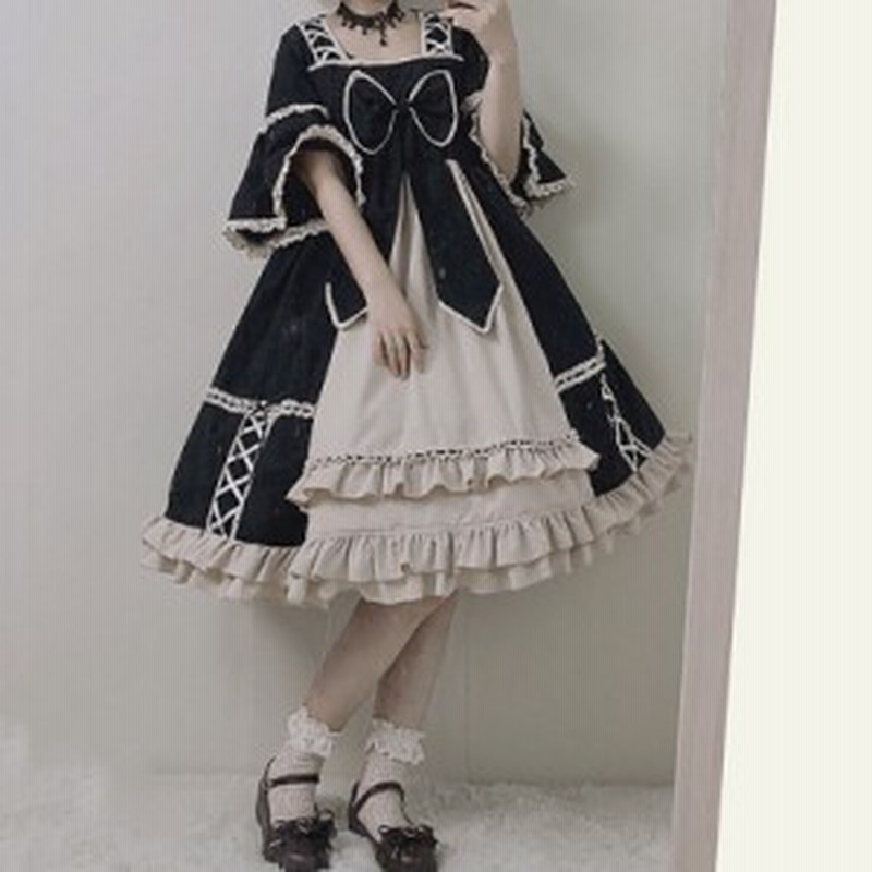 ロリータ ワンピース フリル袖 ５部丈 ゆめかわいい 髪飾り 半袖 ゴシック M0361 通販 Lineポイント最大get Lineショッピング