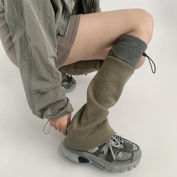 夜間教習室襪套女夏薄款拼接堆堆襪子拼色小腿襪黑灰中筒襪jk腿套