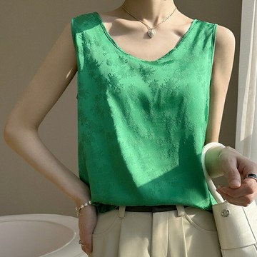 【巴黎精品】緞面背心絲質馬甲-提花內搭打底圓領女上衣9色a1iz8