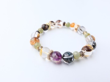 礦層裡的星火 彩骸骨閃靈 骸骨閃靈 閃靈鑽 水晶手鏈 和田玉 茶晶