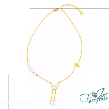 【伊飾童話】甜美愛心＊雙珍珠流蘇鈦鋼項鍊