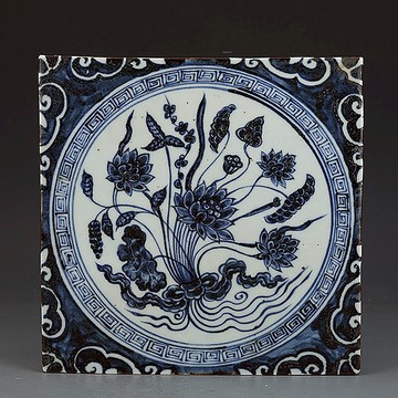 明青花一束蓮紋地磚古董古玩收藏真品包老保真出土瓷器老物件老貨