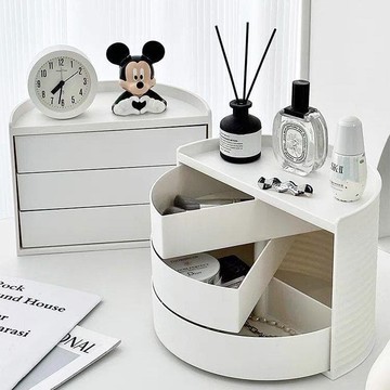 快速出貨 【可開發票】日本進口旋轉玄關化妝品收納盒桌面梳妝臺化妝刷護膚品香水置物架