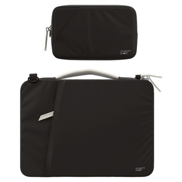 NAUGHTY GHOST 頑皮鬼 Atlas 防撞筆電包(含配件包/背帶)邊角防護設計 13~14吋適用  筆電包365 x 265mm + 小包200 x 150mm  經典黑  1組