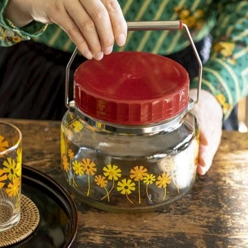 日本 ADERIA 日本製昭和系列復古花朵梅酒瓶1L-橘菊款