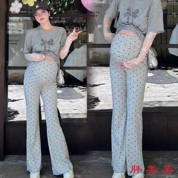 【M-5XL大尺碼】孕婦褲 大尺碼女裝 褲子 孕㛿波點褲子春秋季外穿2024新款闊腿褲小個子微喇休閒褲孕㛿秋裝