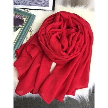 本命年紅色棉麻圍巾女秋冬2025新款薄純色百搭文藝保暖圍脖長披肩
