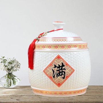 滿字米缸景德鎮陶瓷儲米箱家用帶蓋5kg10 20斤密封防潮面缸雜糧罐