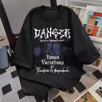 【台灣發貨】男裝印花短T 純棉重磅街頭風oversize260g創意哥特字母