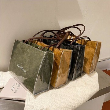 大容量託特包包女 通懃腋下包 百搭包 肩背包 韓國小衆包簡約印花杜邦紙包袋防水包時尚托特包海邊單肩挎包女夏透明手提包