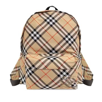 [平輸版]BURBERRY 格紋騎士標誌雙肩後背包(沙色)真品平輸